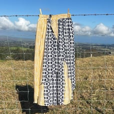 Anthropologie Funktional Ikat print blue yellow asymmetrical silk skirt Med