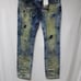 Copper Rivet Distressed Slim Fit Paint Drip Denim. Sz. 36/34