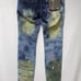 Copper Rivet Distressed Slim Fit Paint Drip Denim. Sz. 36/34