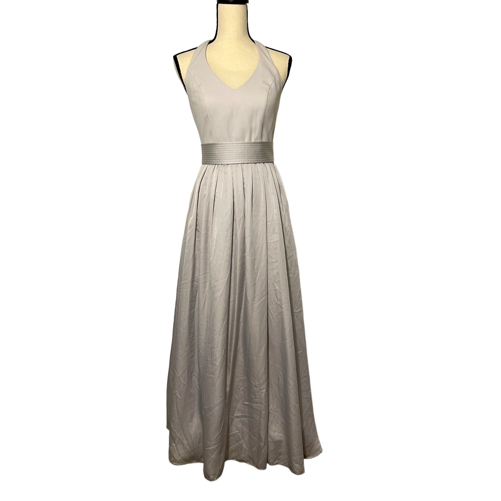 White by Vera Wang Bridesmaid Silver Halter Maxi Dress Slit Size 2 Bow Details