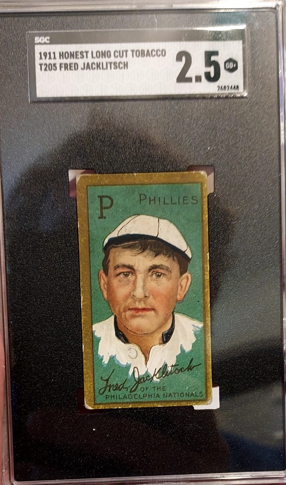 1911 T205 Fred Jacklitsch, SGC 2.5! Tough Common, Rarer Back, Great Color!