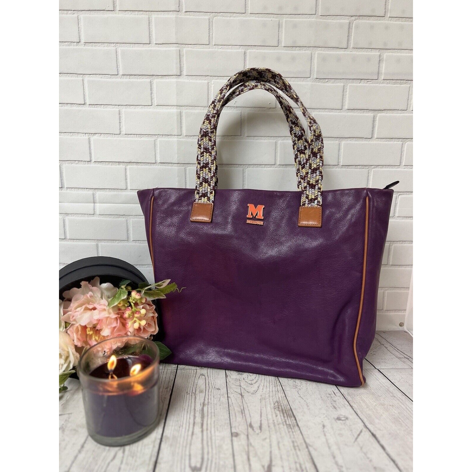 M Missoni Tote Bag Purse Purple Shoulder Solid