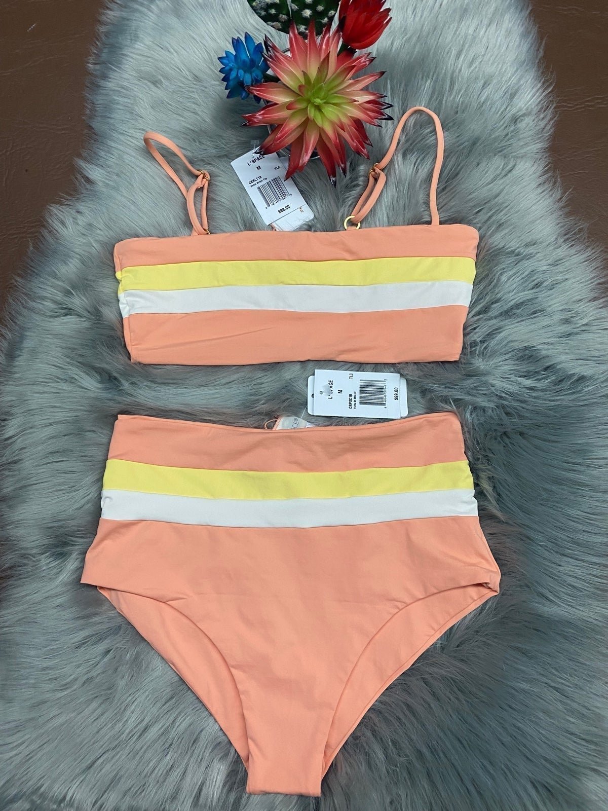 *NWT* L*Space Rebel Stripe Top and Portia Stripe Bottom Swimwear Bikini Set Med
