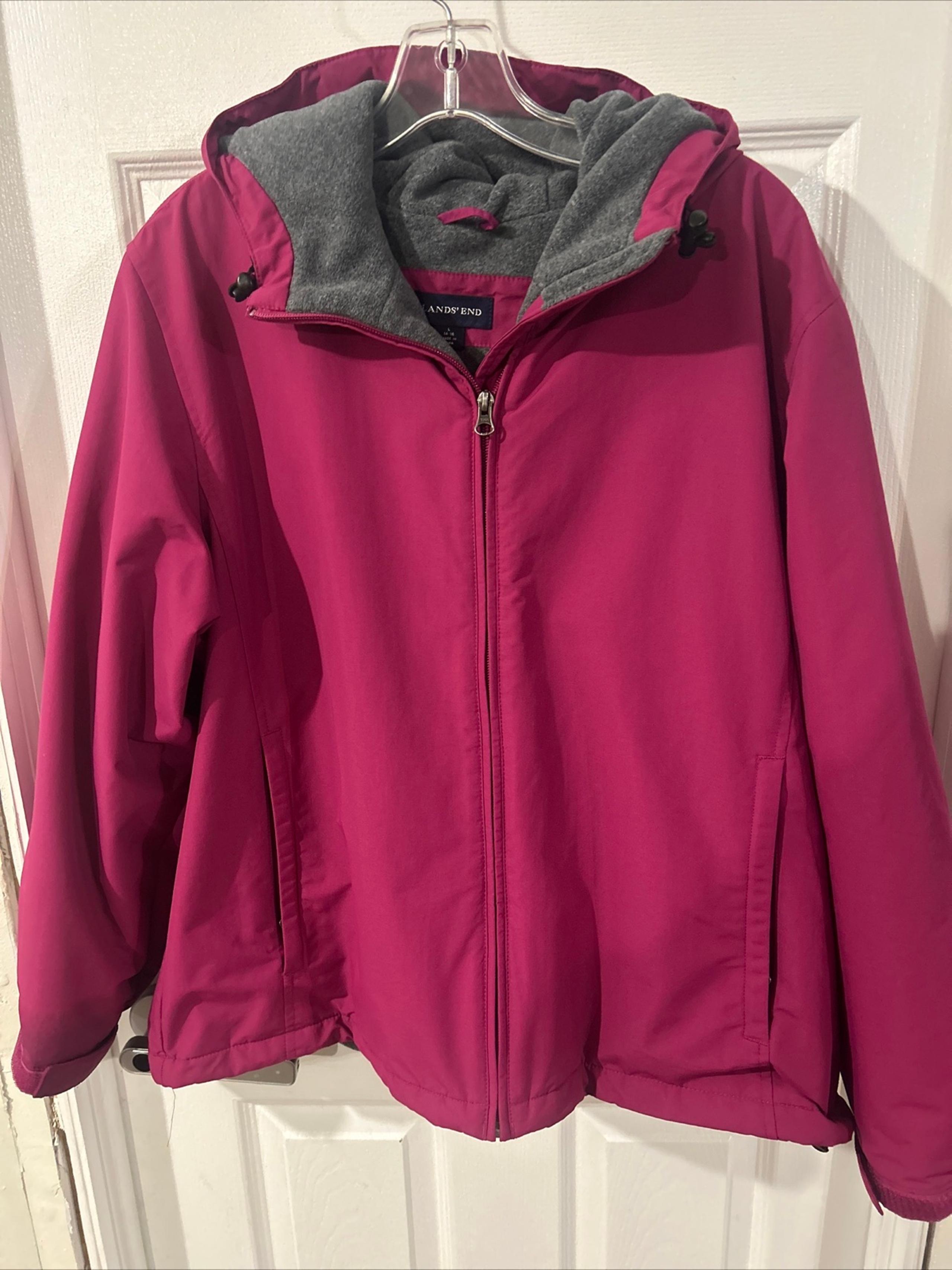 Lands End Jacket Women L 14-16 Purple Fleece Lined Full Zip