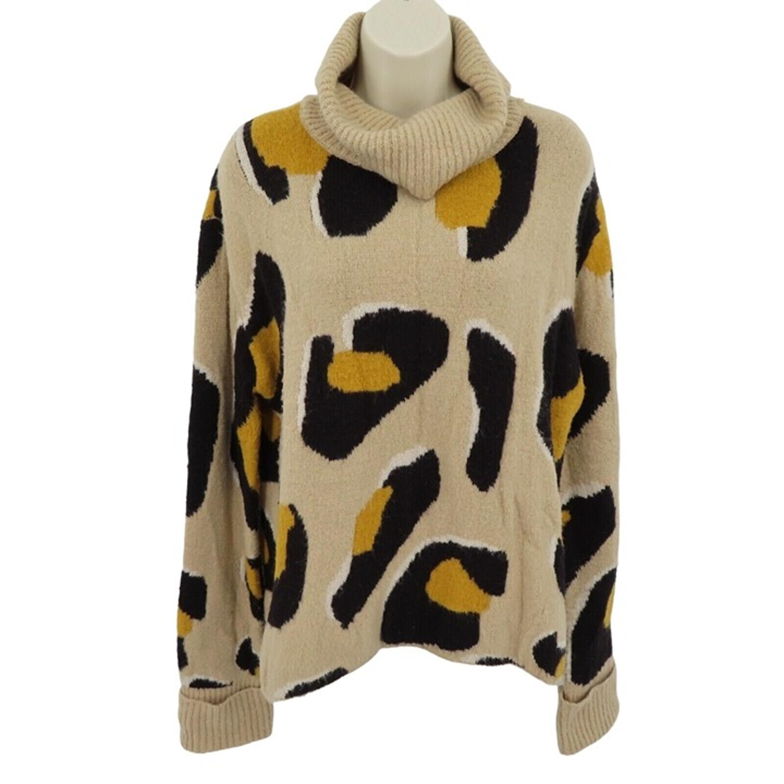 Moth Medium Beige Leopard Cheetah Animal Print Cowl Neck Knit Pullover Sweater