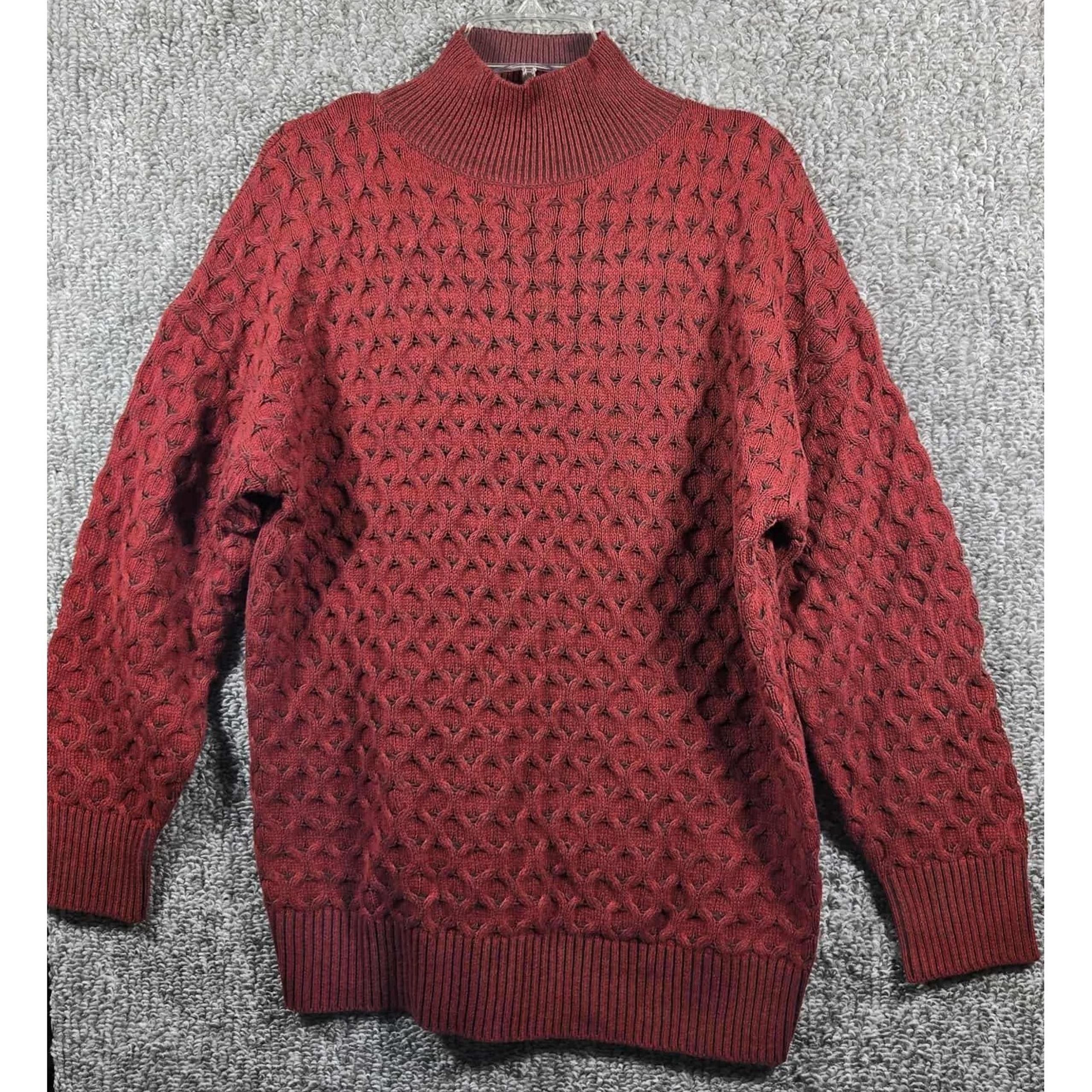 Knox Rose -  Mock Neck Rust Pullover Sweater Textured Knit Red - Womens Medium