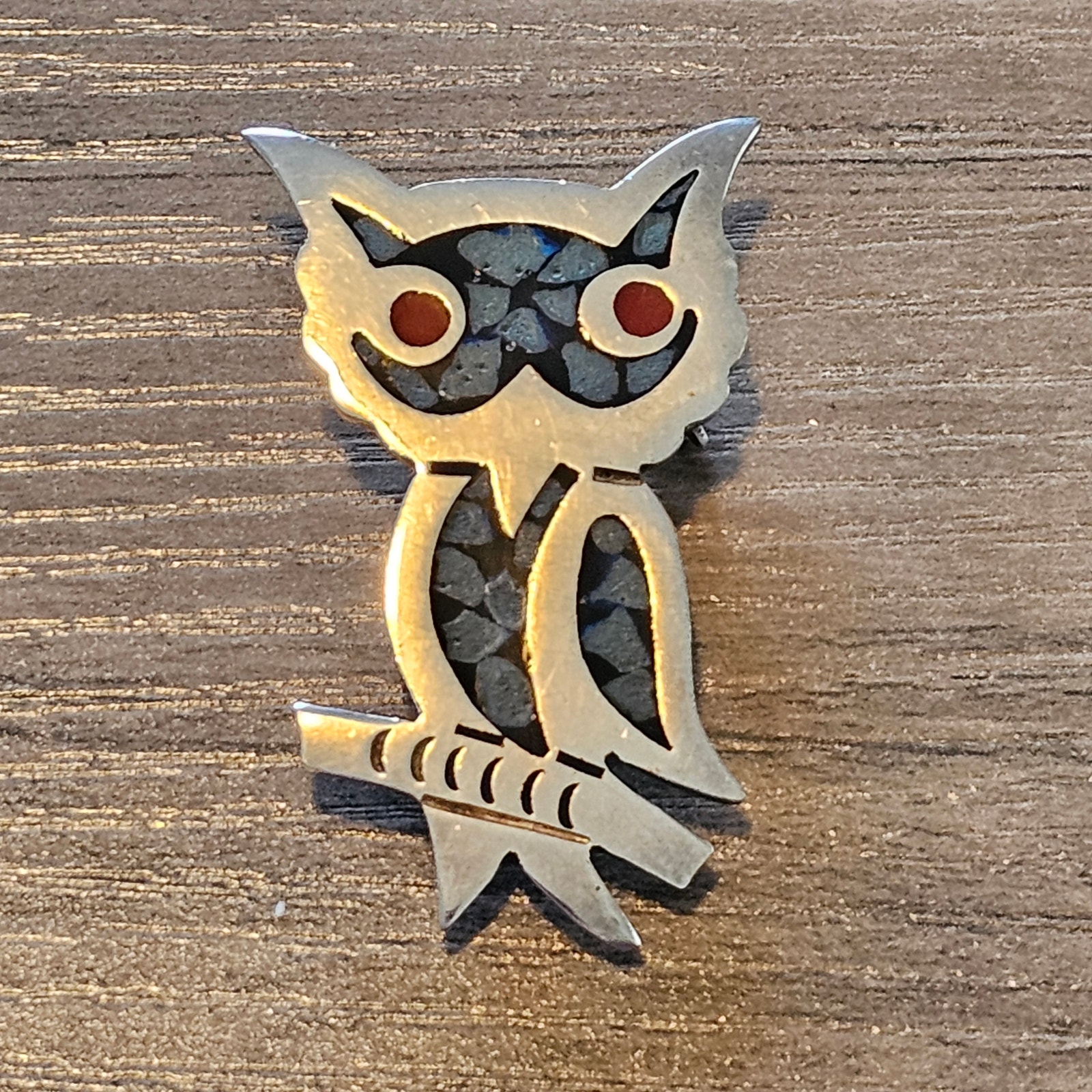 Vintage Alpaca Silver Owl Brooch & Pendant with Turquoise Inlay