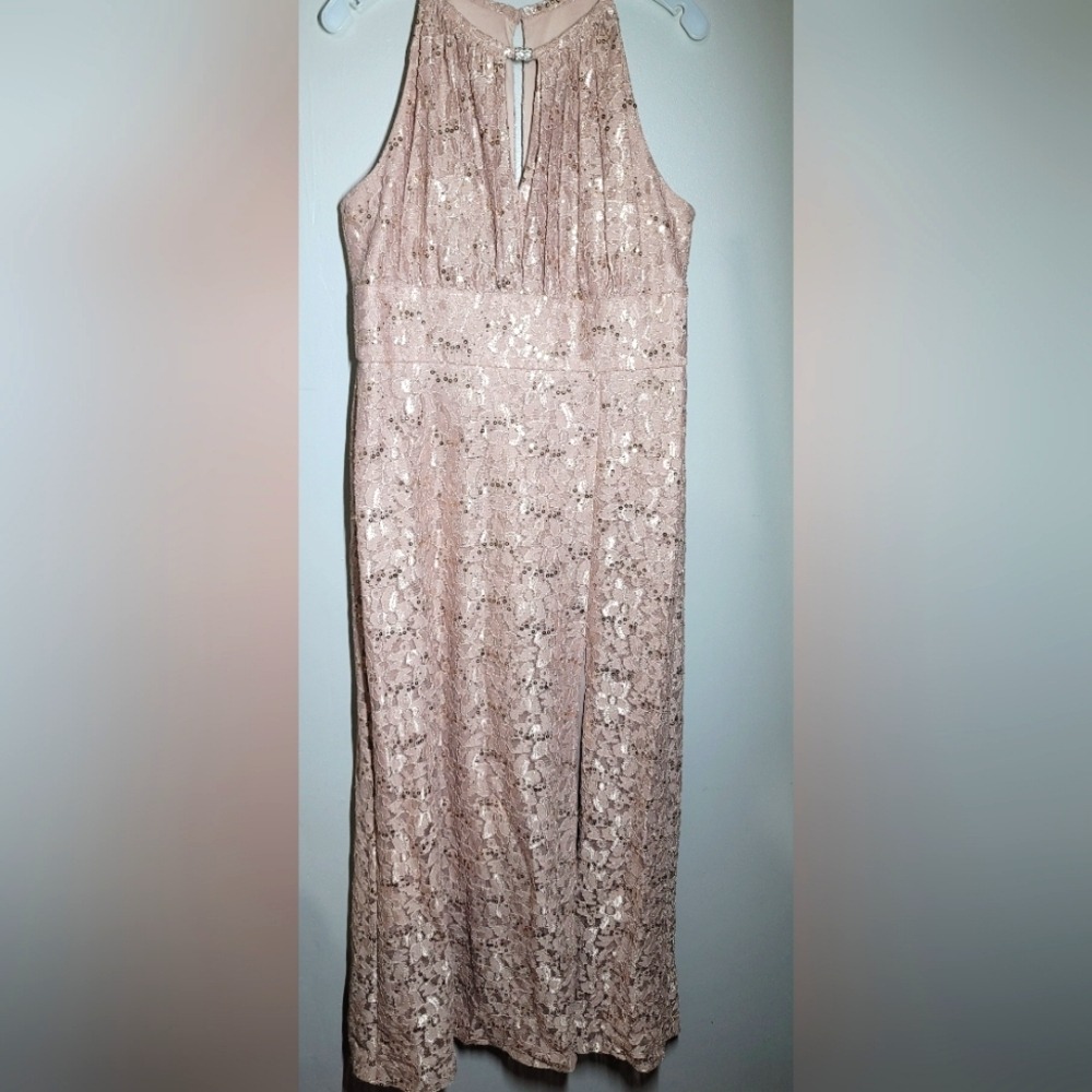 Oleg Cassini Elegant Sleeveless Sheath Lace Dress With Embellished Keyhole Sz14