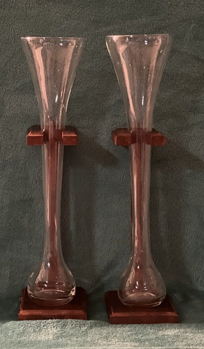 Half-Yard Ale Glasses with Wood Stand/Holder (PAIR)