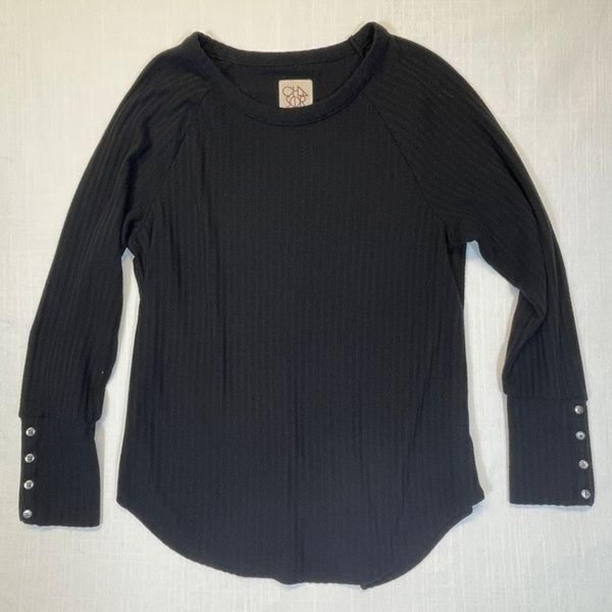 Chaser Black Waffle Knit Button Adorned Extended Cuff Thermal Shirt Size Large
