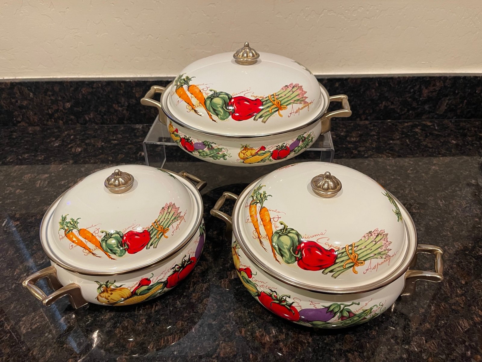 Enamelware Cookware Set: Farmer’s Market Vegetable Garden Motif