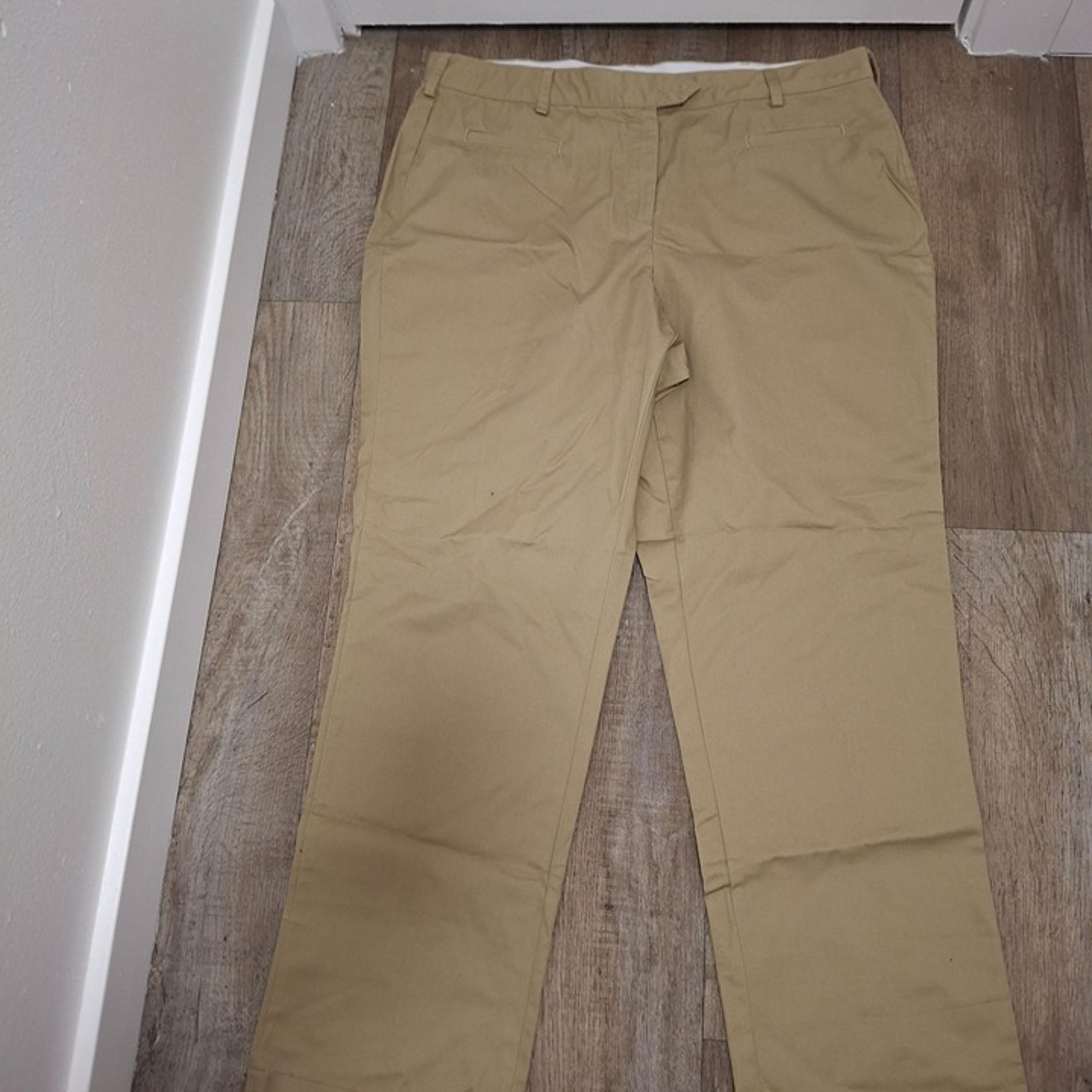 Lands End Womens High Rise Trousers Beige 20W Cotton/Polyester Blend