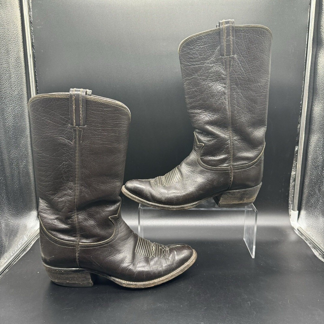Vintage Tony Lama Exotic Full Water Buffalo Cowboy Boots 8.5D 60s Black Label