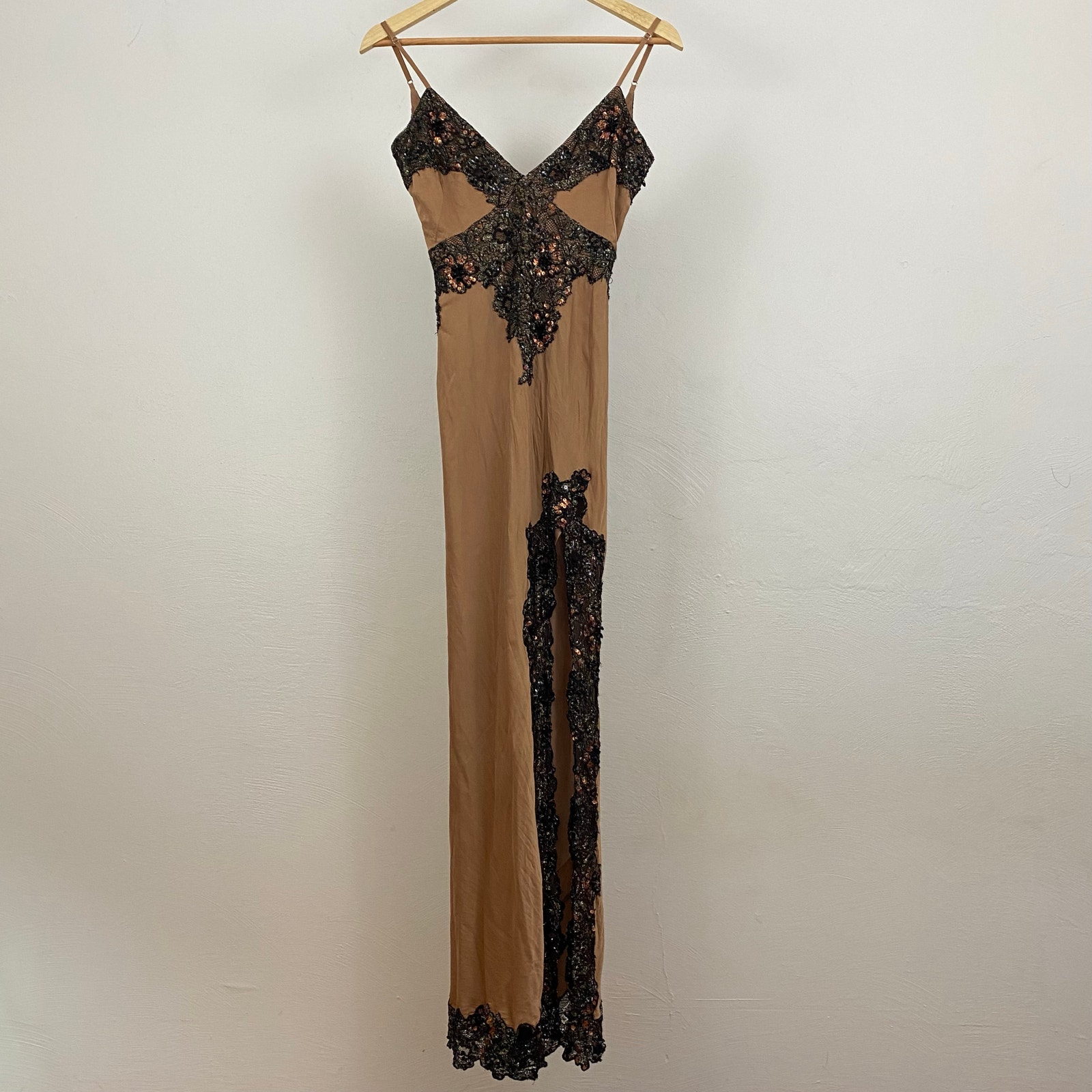 Free People Candlelight Slip Maxi Dress - Tan / Black - Size 2