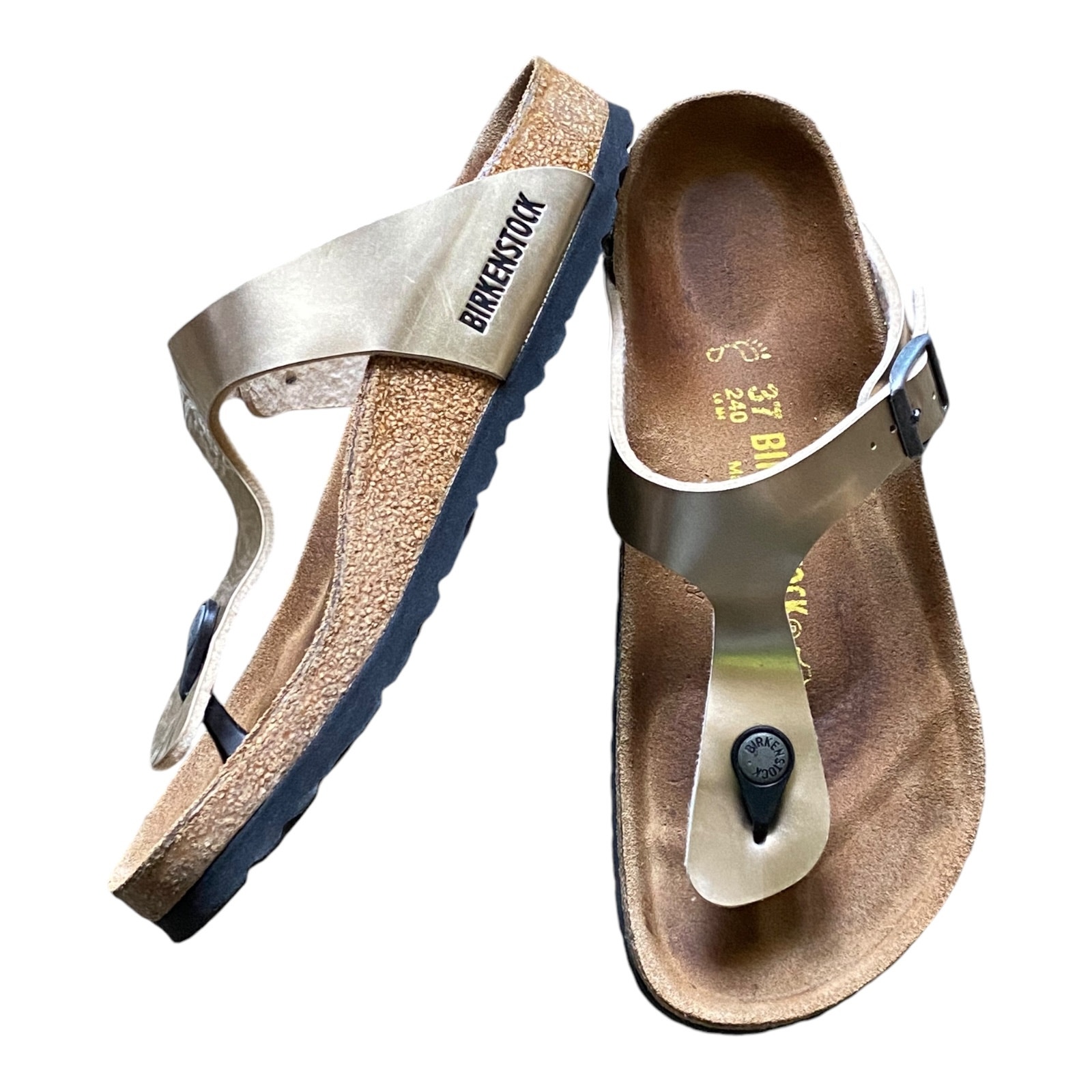 Birkenstock Womens Gold Brown Size US 6 Leather Slip-On Open Toe Sandals