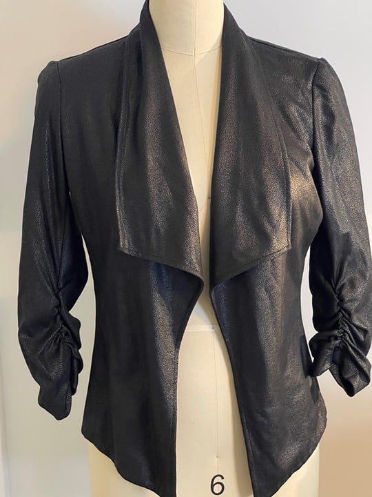 Karen Kane Faux Leather Designed Jacket With Cinched Sleeves- Size Small