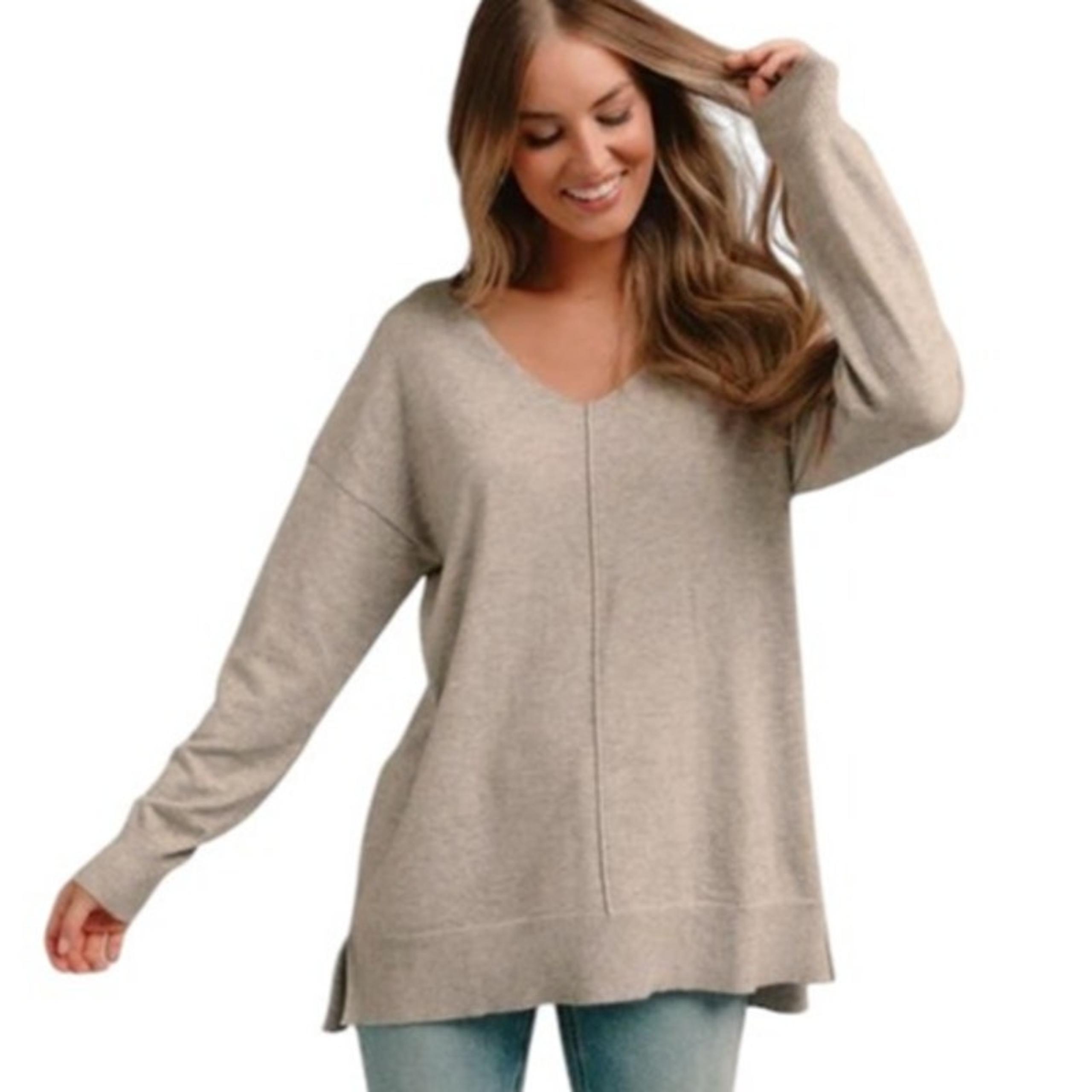 Anthropologie Saturday Sunday Tunic Cream Ribbed Knit Sweater Women Sz S