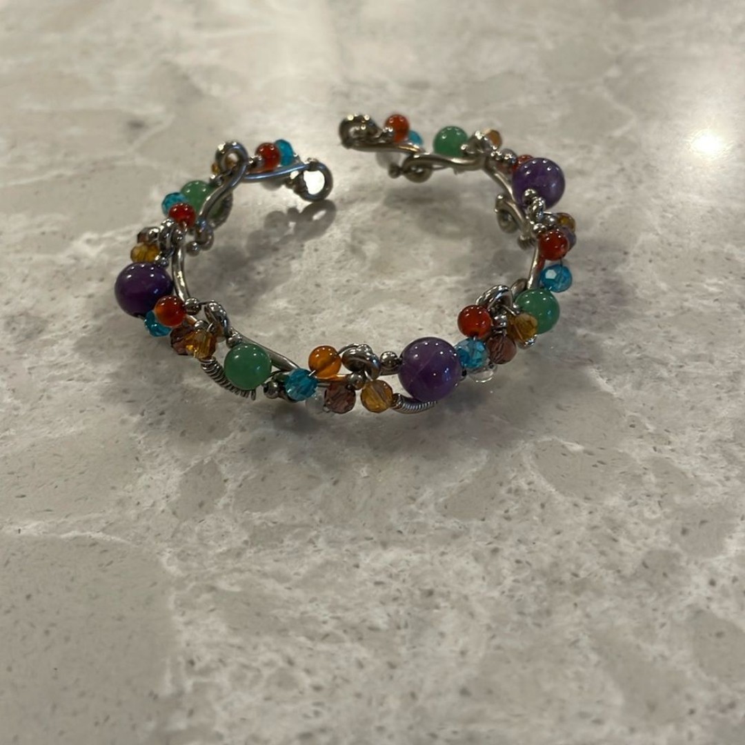 Purple and Green Gemstone Bracelet with Bohemian Charm
