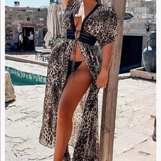 NEW Leopard Tie Front Kimono Cover Up