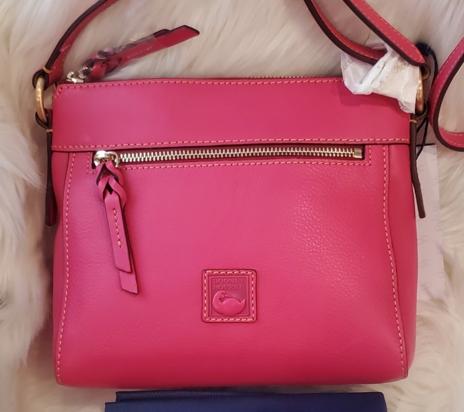 New Dooney & Bourke Florentine Leather Allison Crossbody Fuchsia Pink