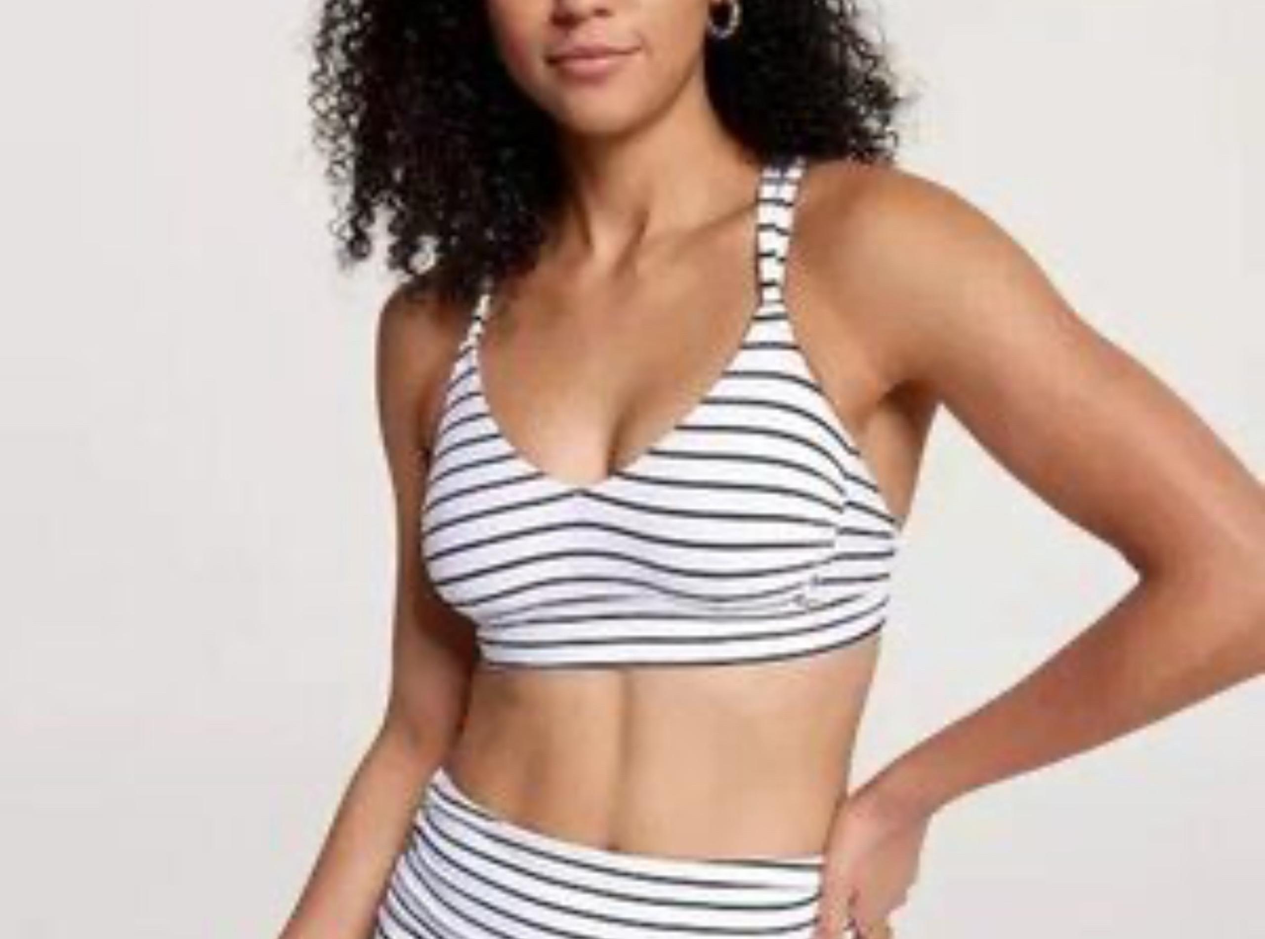 Calia Carrie Underwood black white strappy modest bikini top S