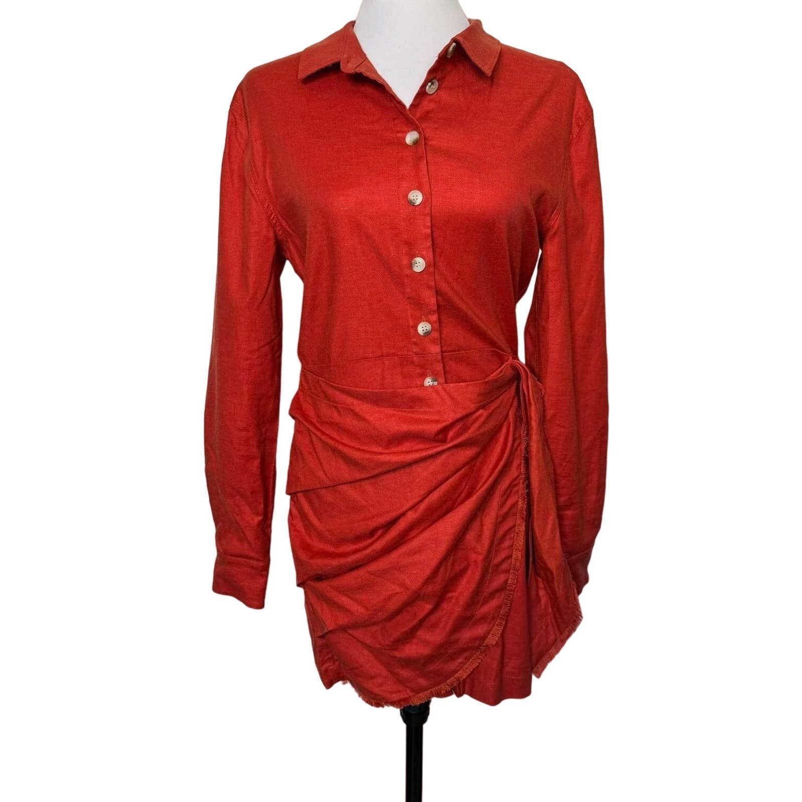 Revolve L'Academie Dress Wrap Button Down Rust Orange Size S