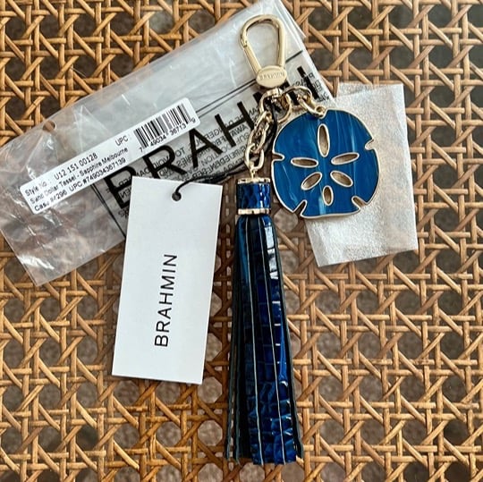 NWT Brahmin Blue SAPPHIRE Sand Dollar Leather Tassel Purse Charm Keychain Fob