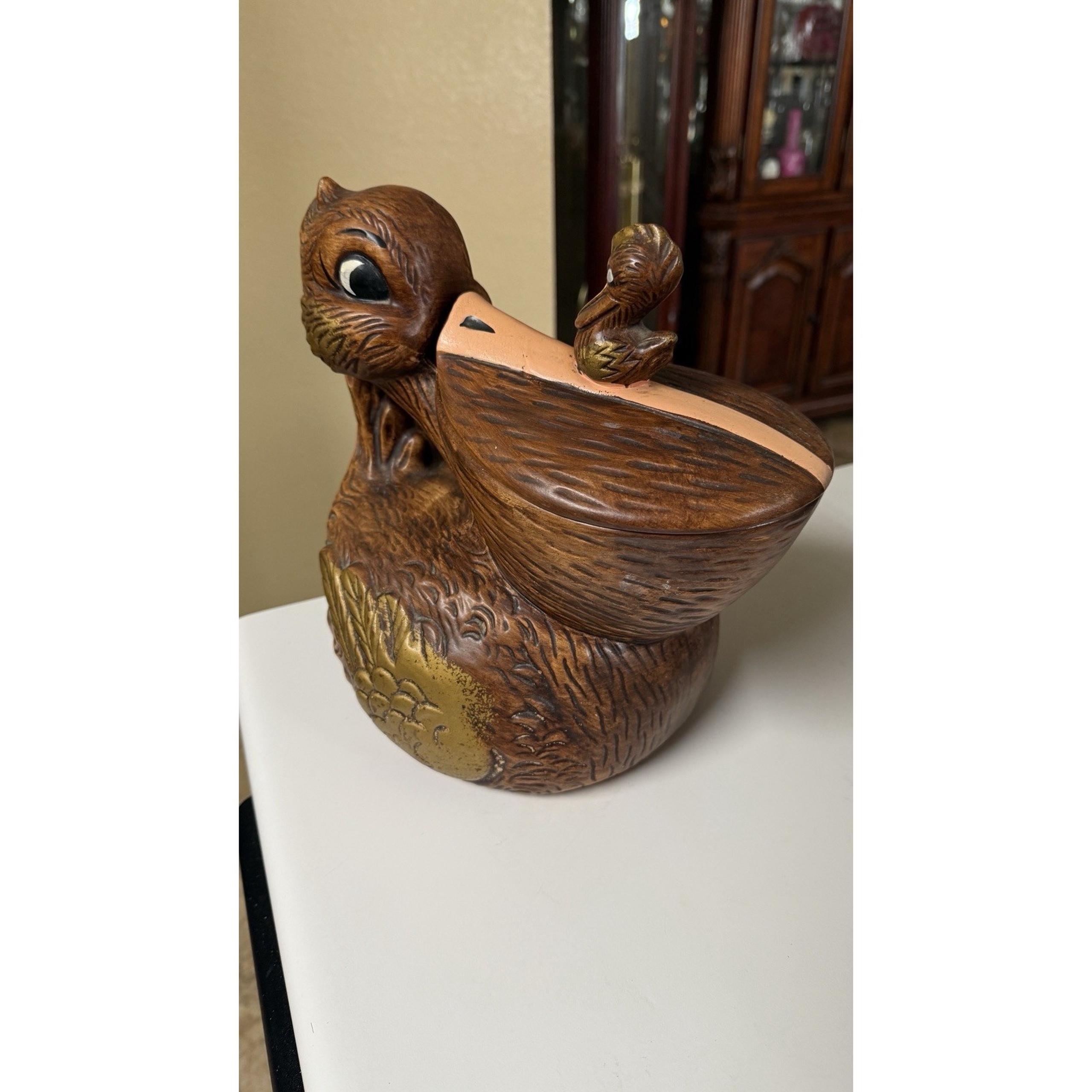 Vintage Ceramic Pelican with Baby Pelican Cookie Jar # 459 With Lid