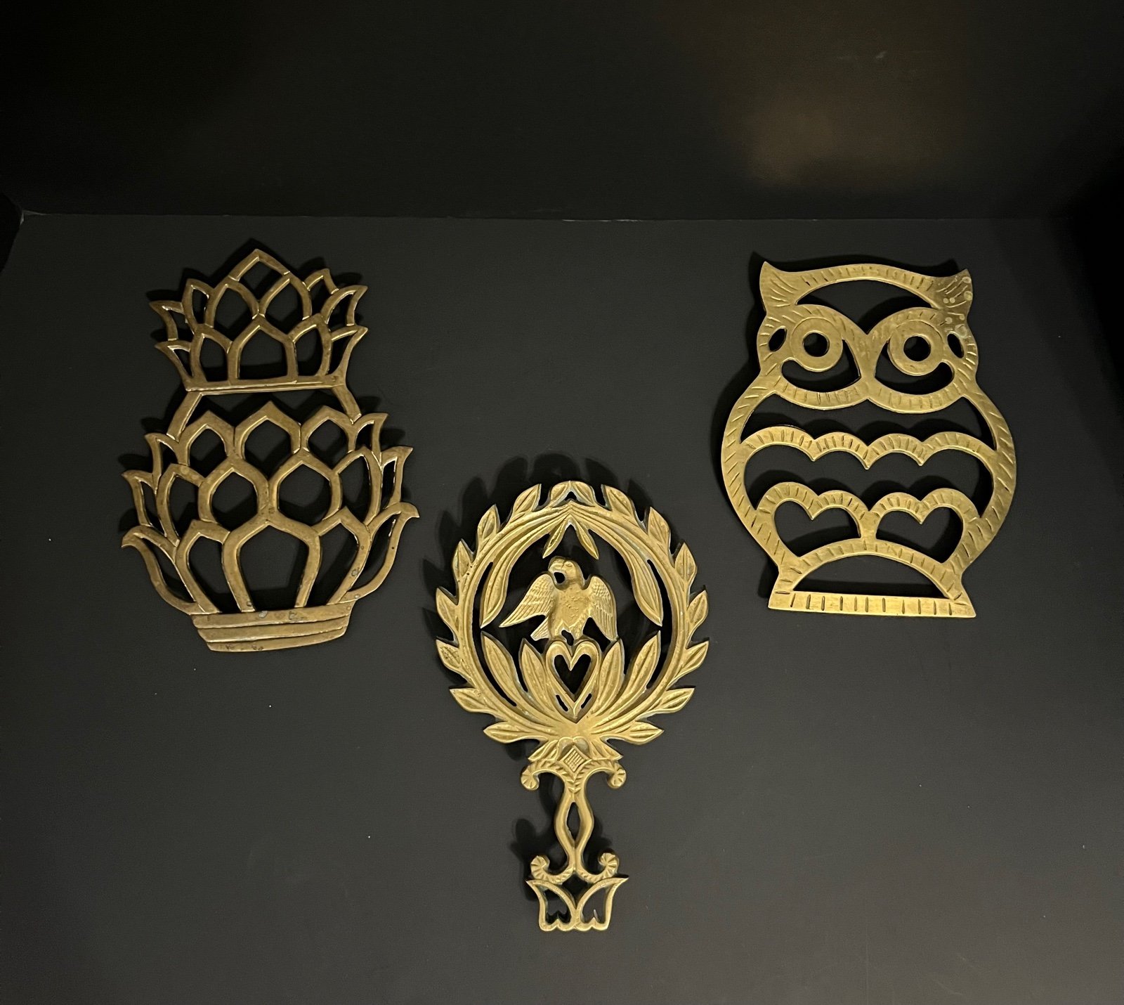 Set of 3 Brass Footed Trivets