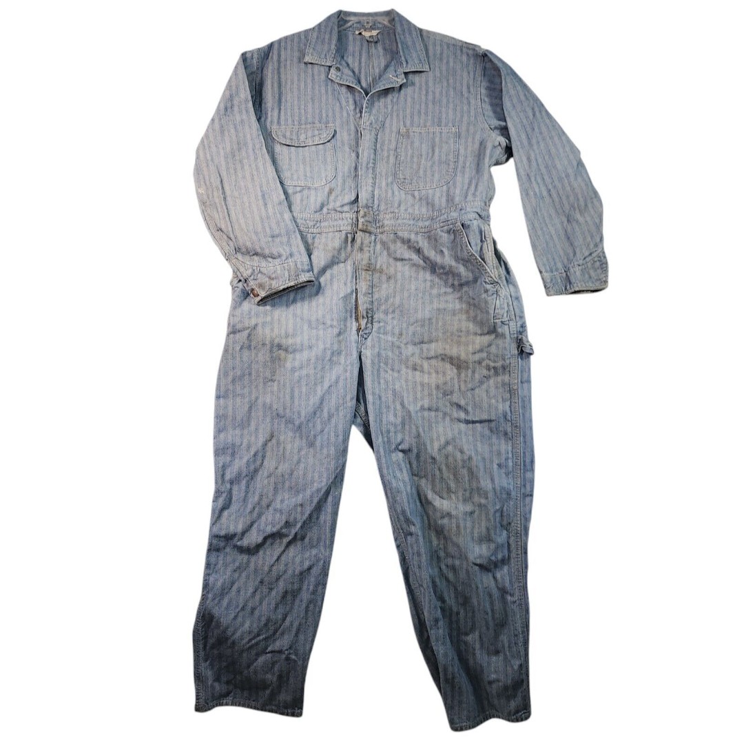 Montgomery Ward Coveralls Men 42 L/XL 28 Railroad Stripe Jumpsuit Workwear Vtg