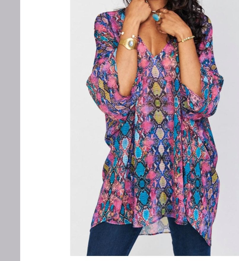Show Me Your MuMi Purple Loose Oversized Serpent Patterned Tunic NWT XS