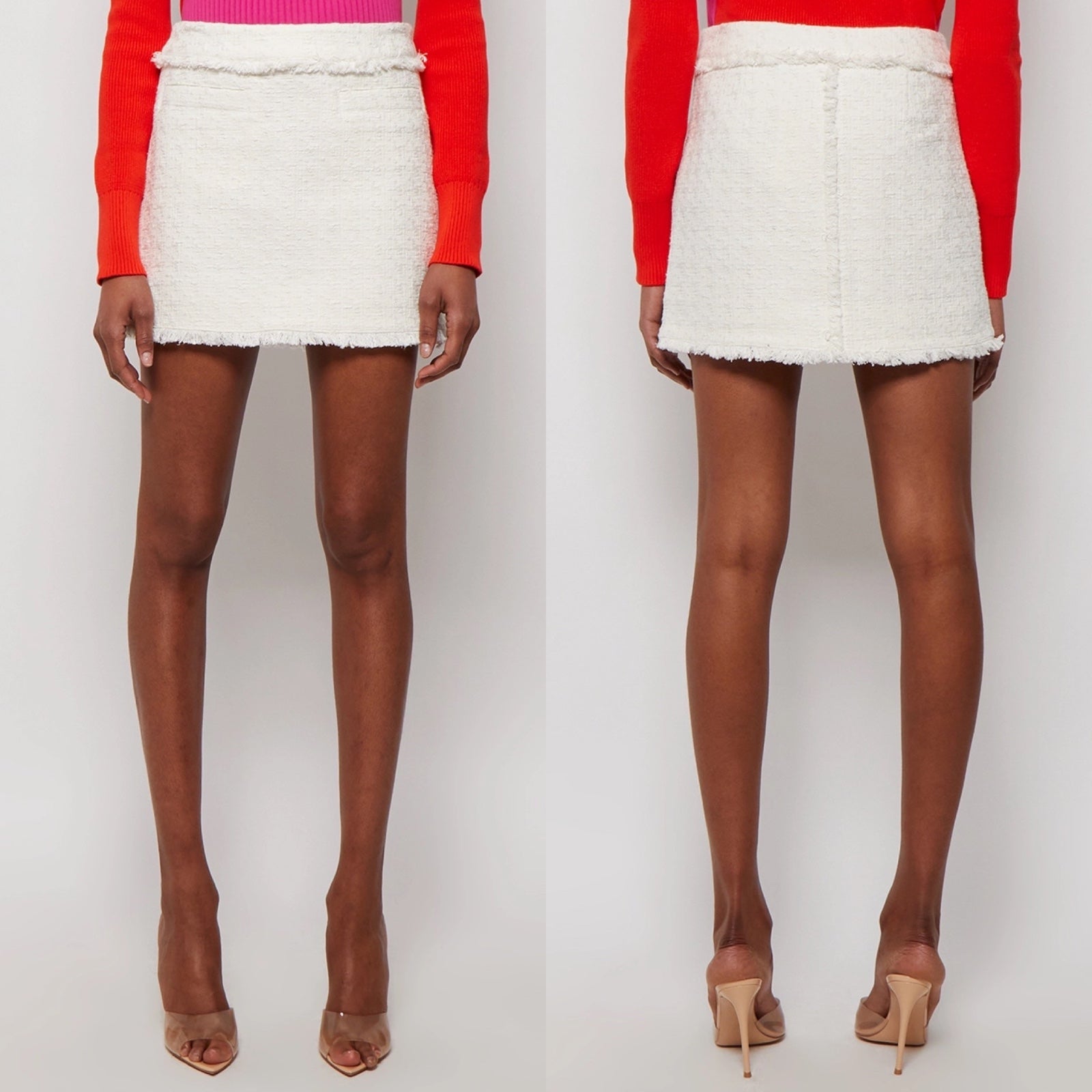 Proenza Schouler White Label fringed cotton-blend tweed mini skirt size 8 medium