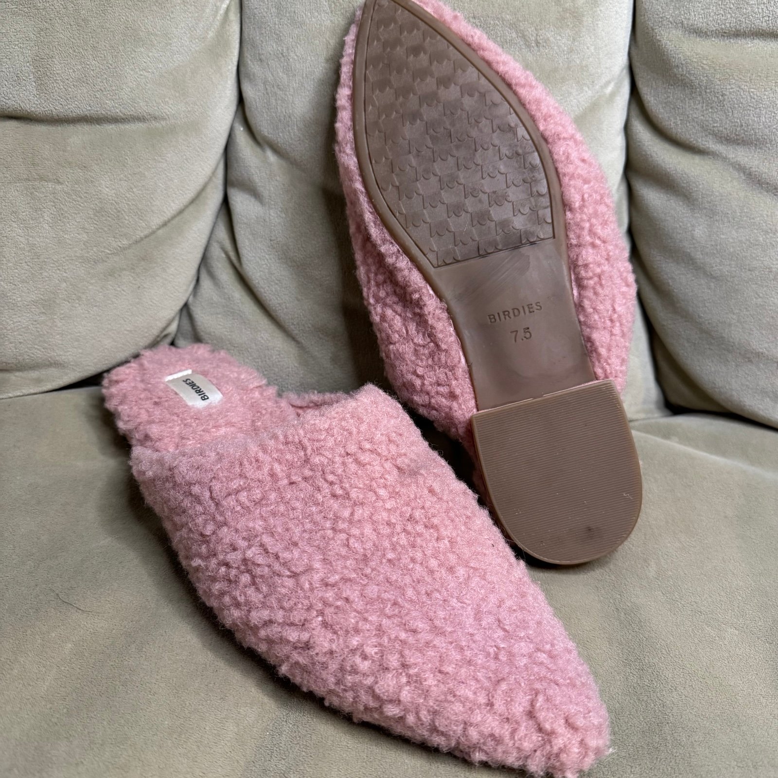Birdies The Lark Blush Faux Shearling Slides 7.5