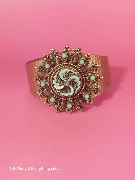 Vintage Turquoise-tone Hammered Aluminum Cuff Bracelet