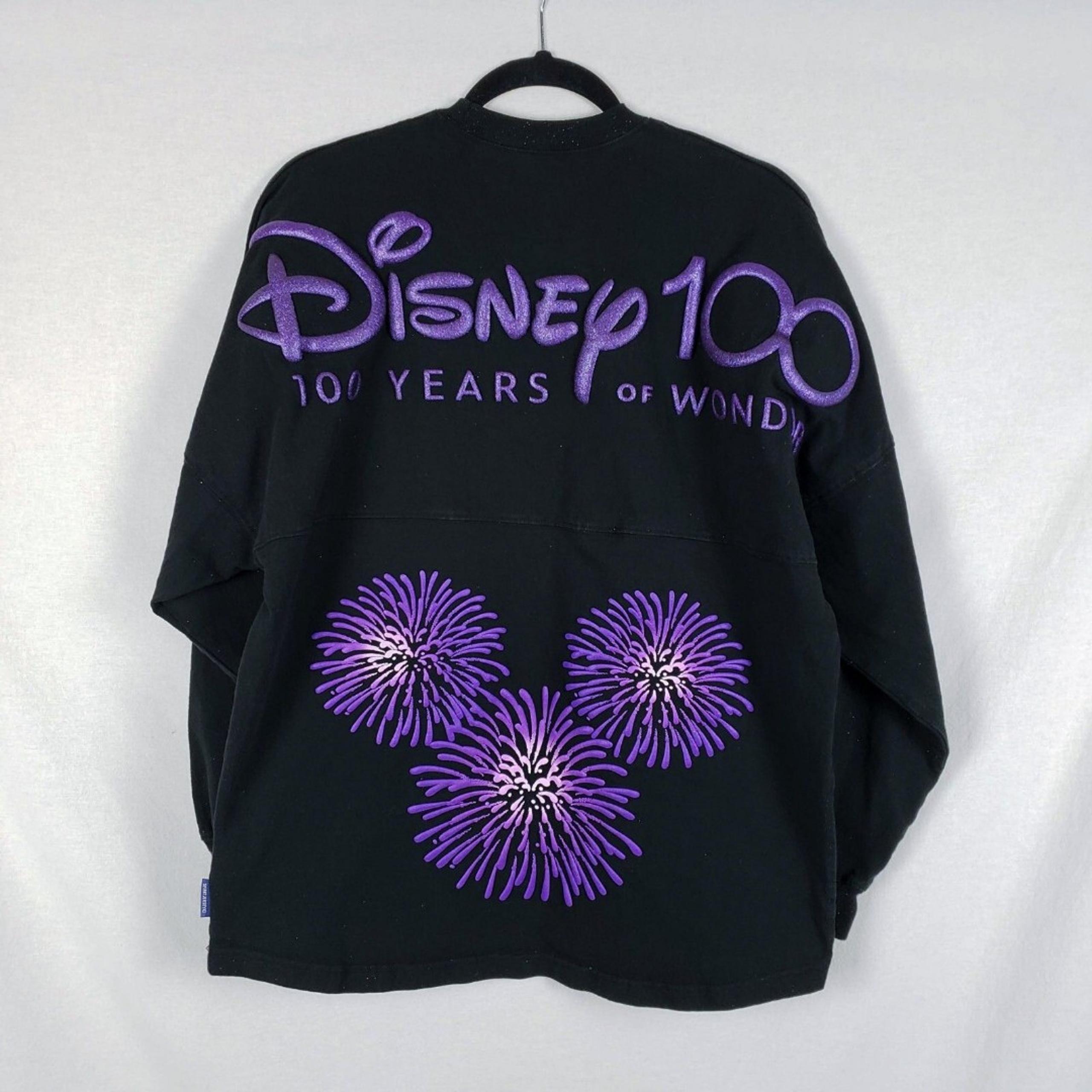 Disney Spirit Jersey 100 Year Anniversary Womens M Black Fireworks Glitter