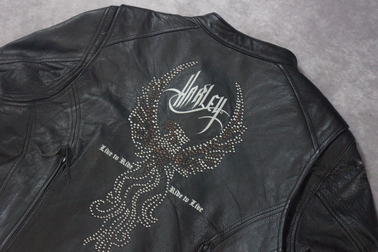 Harley Davidson Women MAJESTIC Studded Eagle Black Leather Jacket 2XL 97082-12VW