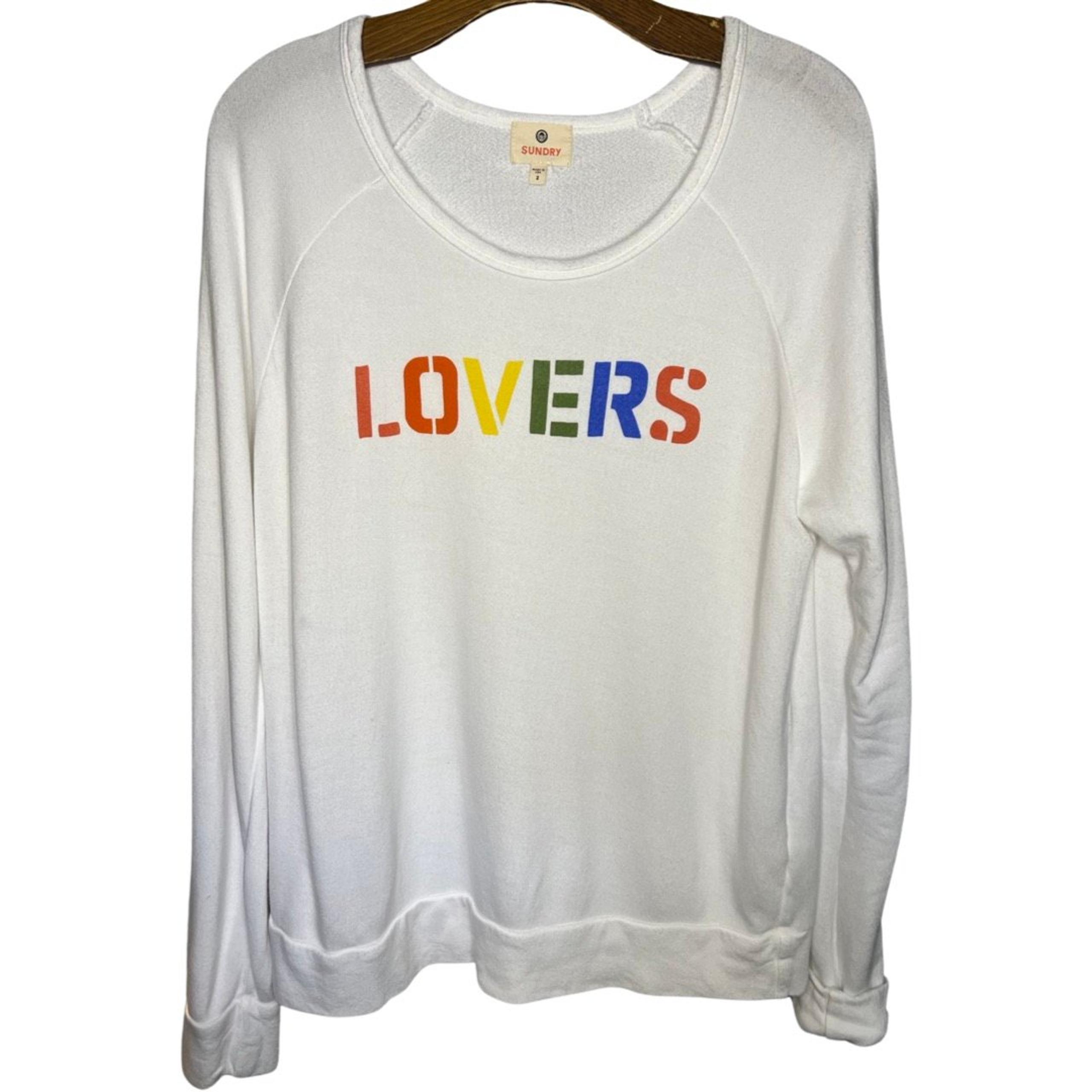 Sundry 'LOVERS' Rainbow Sweatshirt - White - 2/M