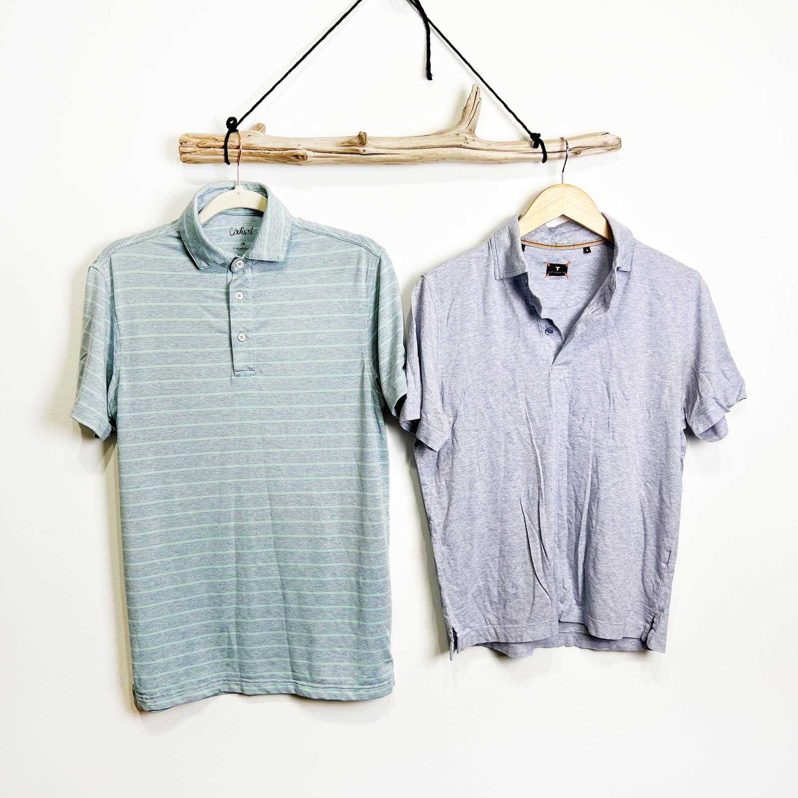 Polo shirt mens bundle of two Oxford & Left Coast Tee blue green striped Small