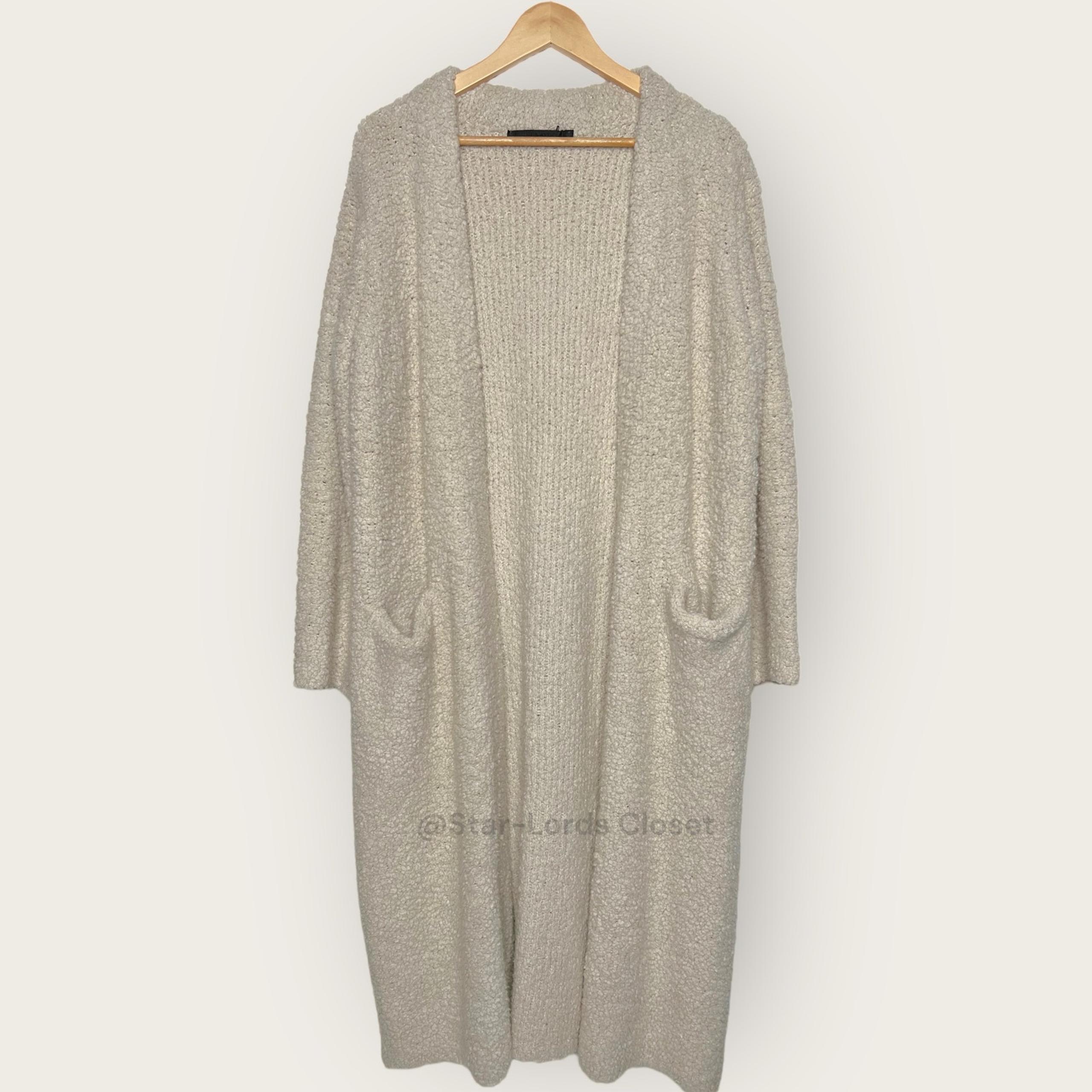 Jenni Kayne Boucle Sweater Coat | Medium | Ivory Long Cardigan Wool Fuzzy Cozy