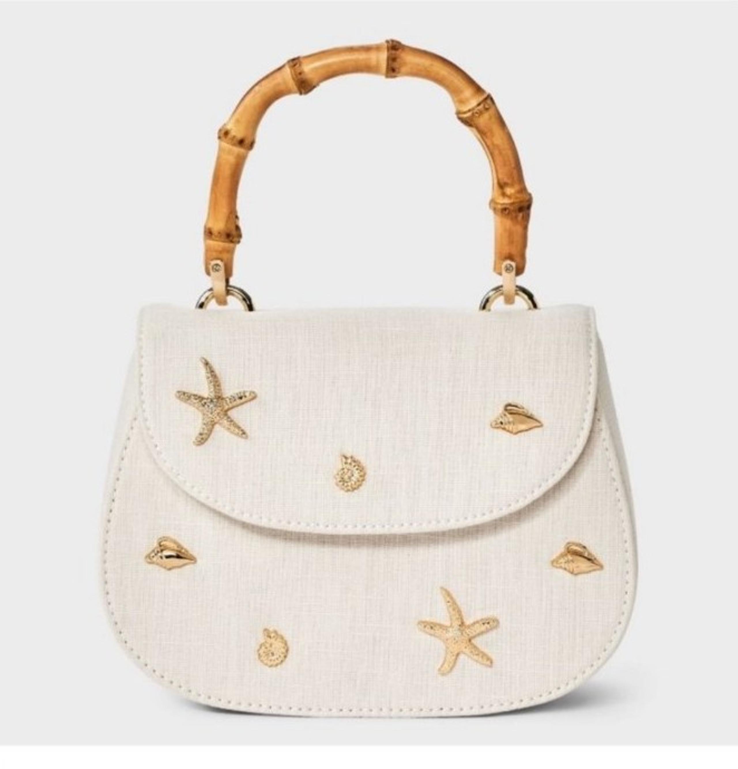 NEW Target A New Day Bamboo Top Handle Embellished Canvas Seashell Purse