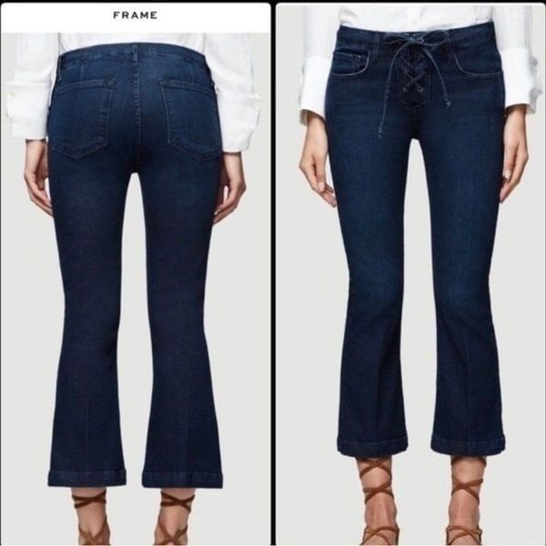 Frame Le Bell Flare Crop Lace-Up Fly Jeans Women Size 26