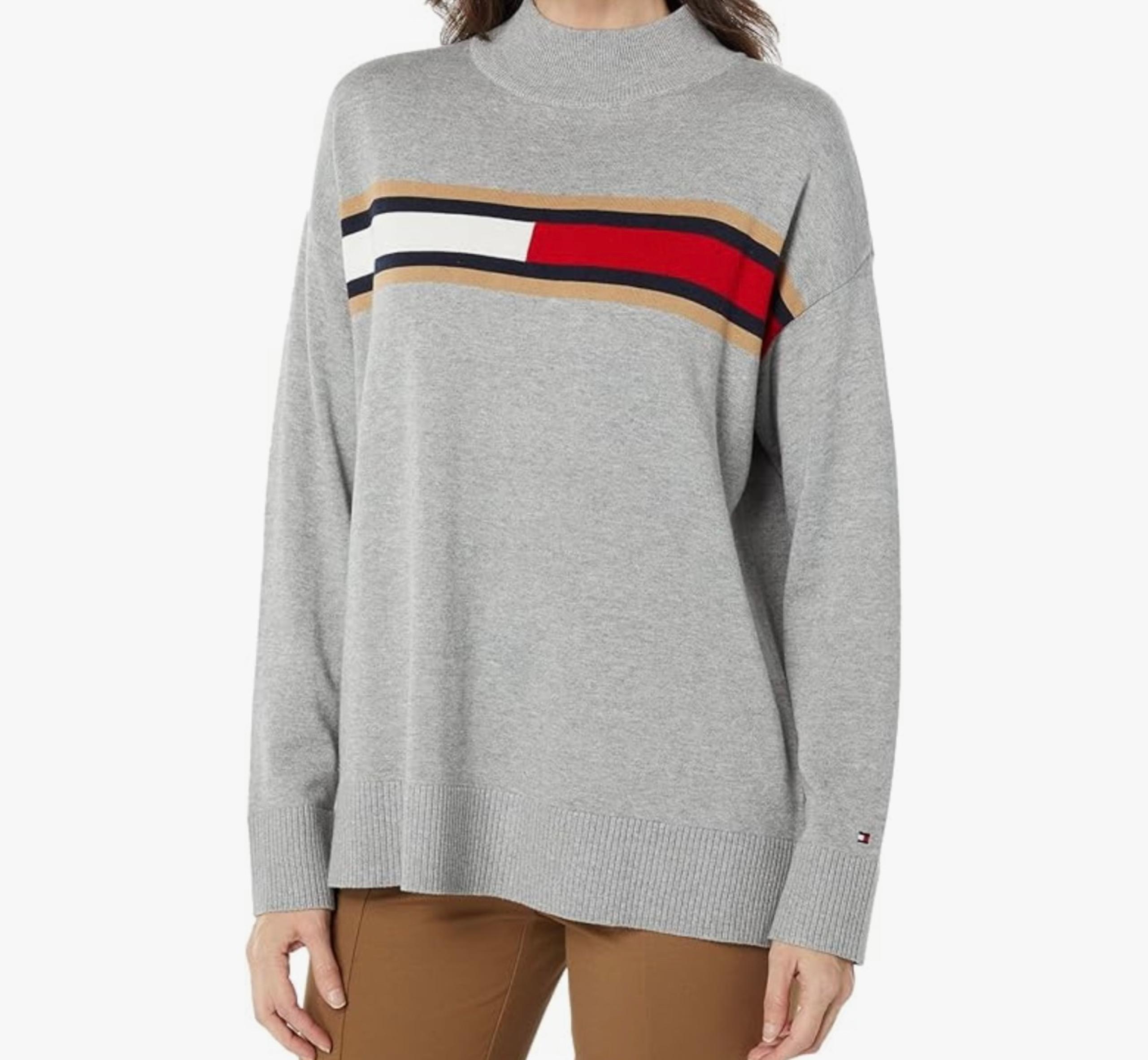 Tommy Hilfiger Womens Knit Oversized Tunic Sweater Gray