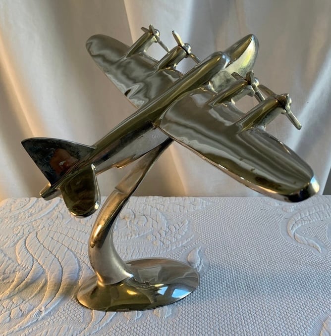 Art Deco Style “CHROME ALUMINUM” WW2 Bomber Desk Sculpture