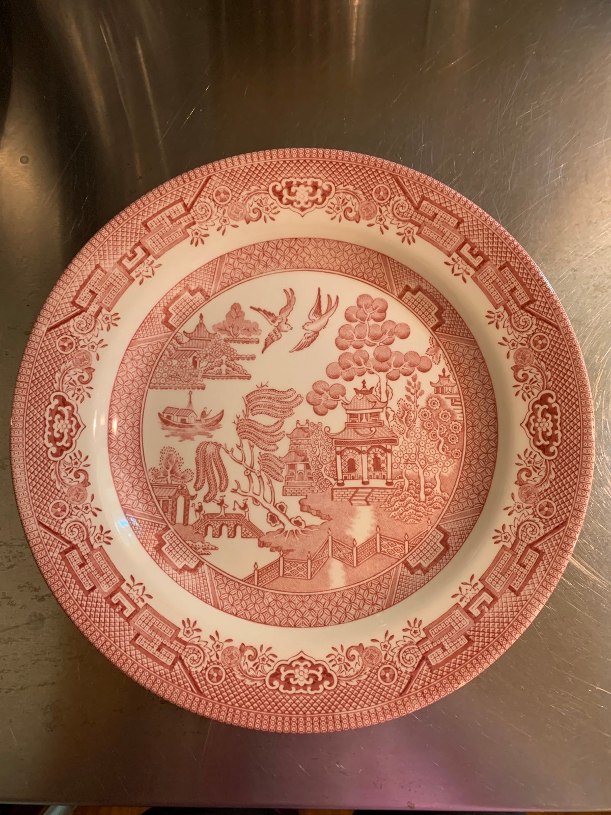 Four Churchill Red Transferware Plates