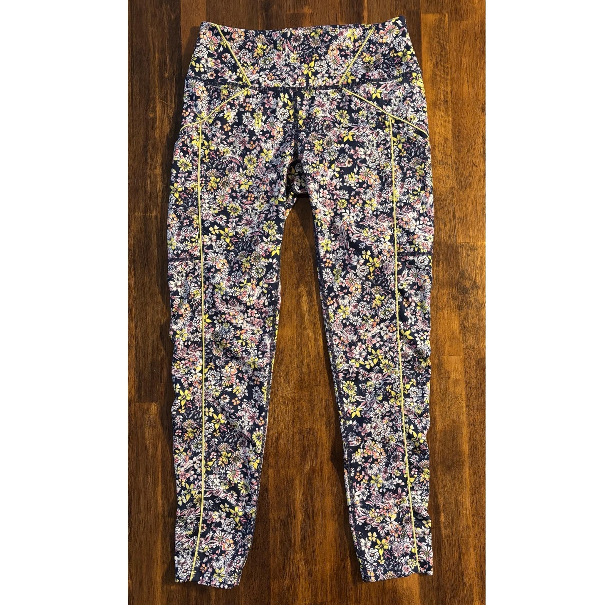 Free People Movement Womens Small Leggings Pull On Athletic Floral Pockets Ankle