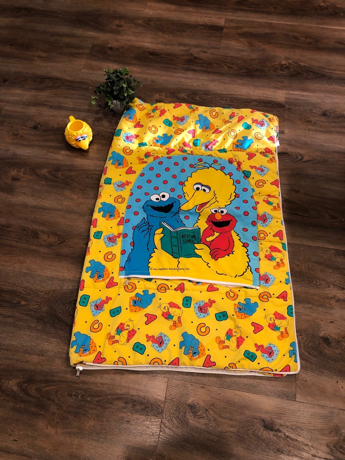 Vintage Sesame Street St. Muppets sleeping bag & Applause Big Bird cup