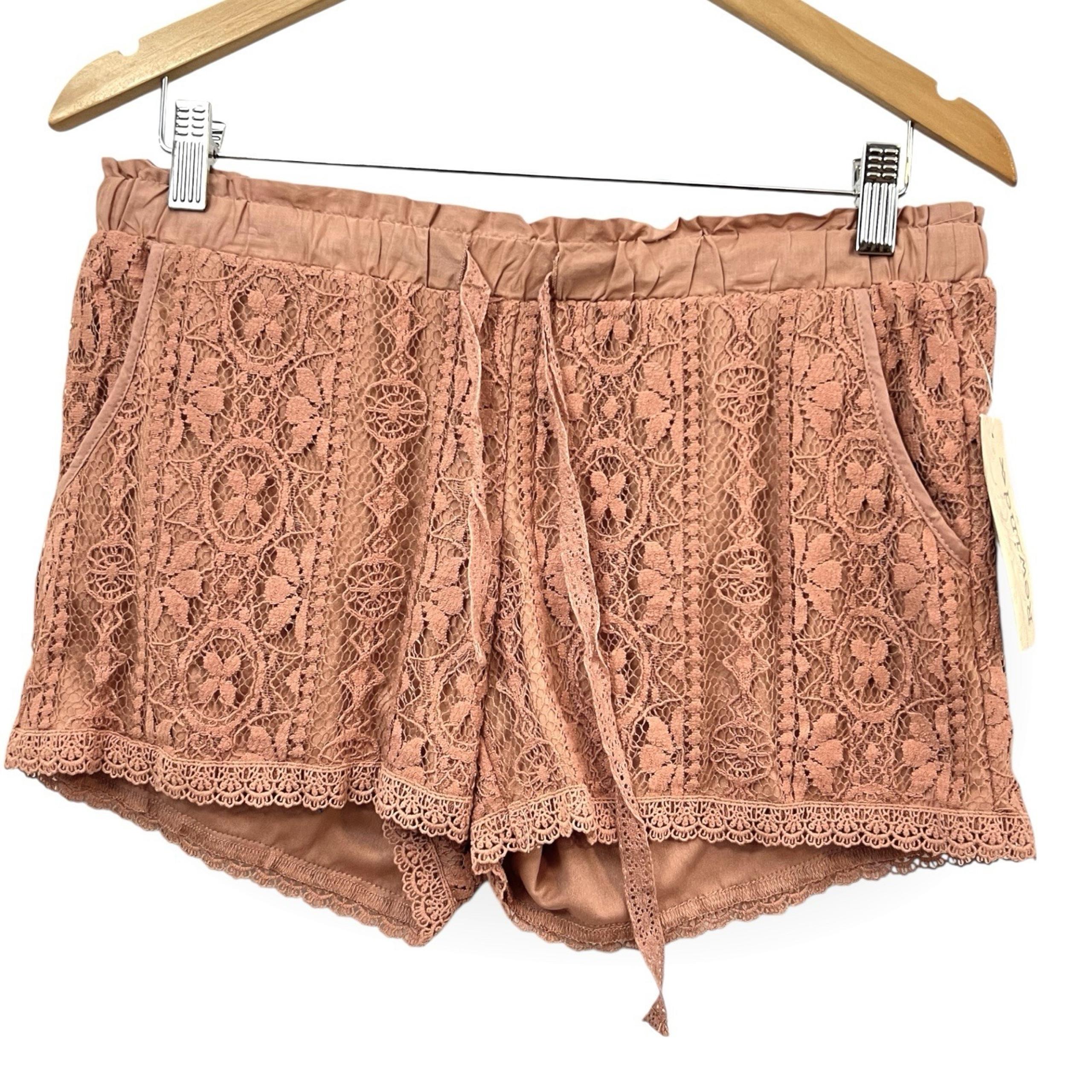 NEW Rewind Crochet Lace Mauve Pink Womens Medium Jrs Shorts Boho Hippie Casual
