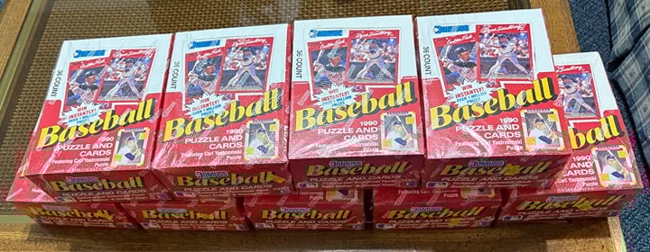 Nine 1990 DONRUSS Baseball Factory Sealed Boxes w/36 Wax Packs Each