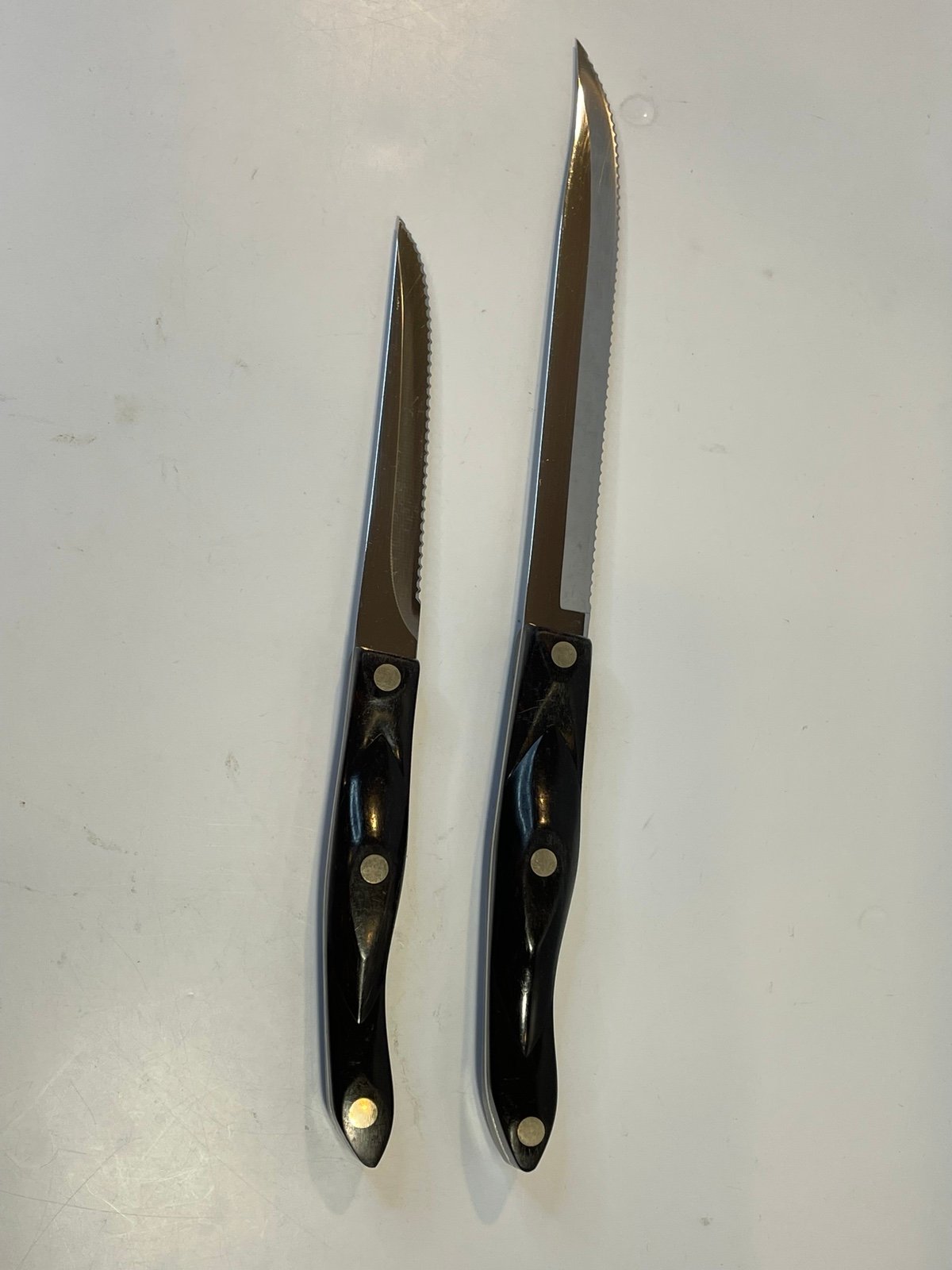 Cutco Knives 1721 & 1729 Brown Marbled Handle Trimmer Steak Knife & Carver