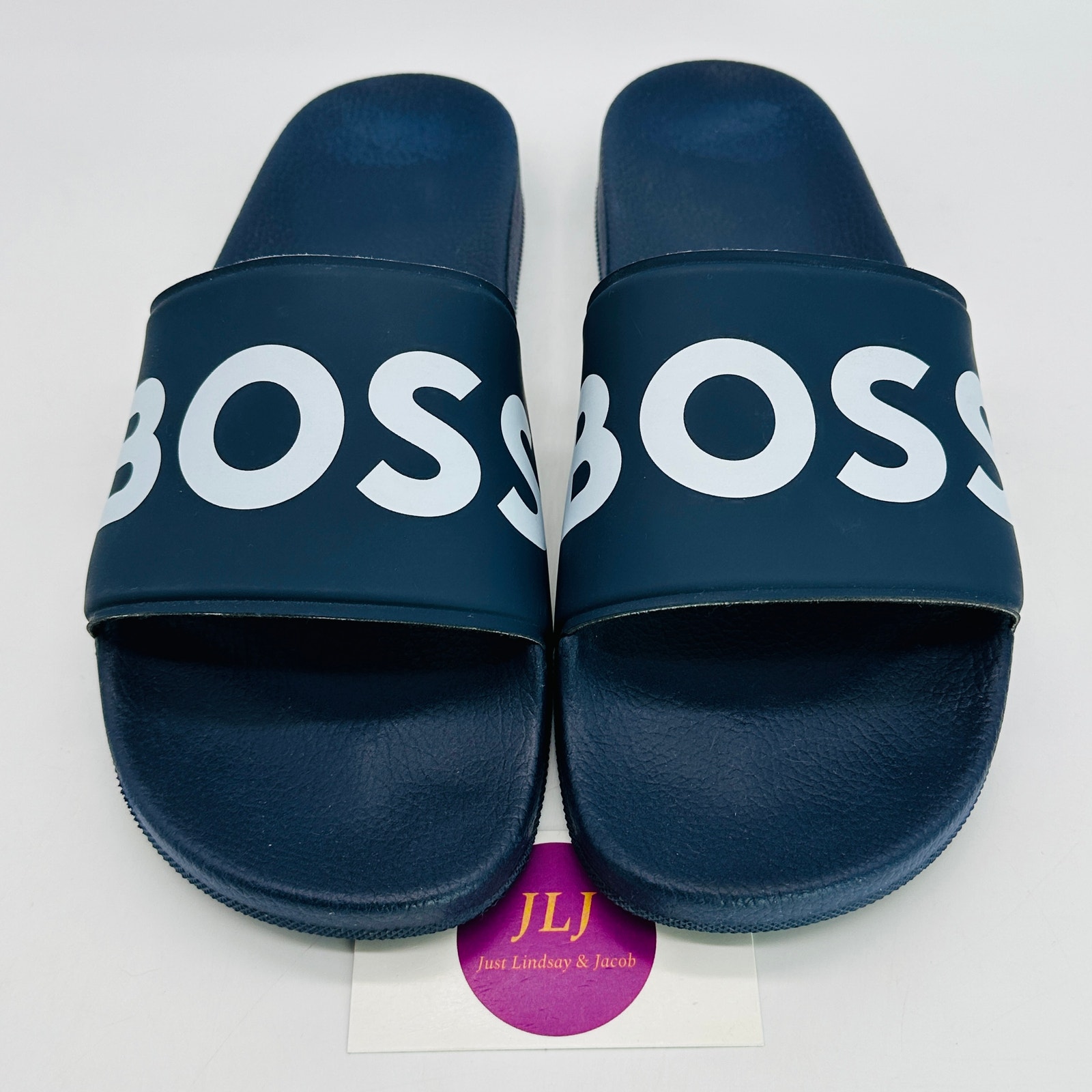 Hugo Boss Men's BOSS Logo Italian-Made Slide Sandals Dark Blue Size 46 IT/ 13 US